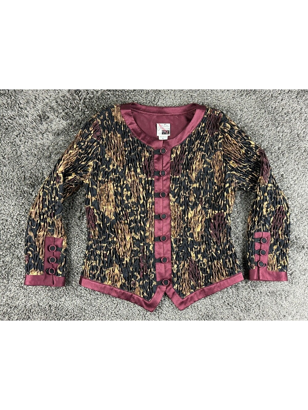 Vintage 80s Jeanne Marc Jacket Womens Large 16/18 Art to Wear Crinkle Gold Black